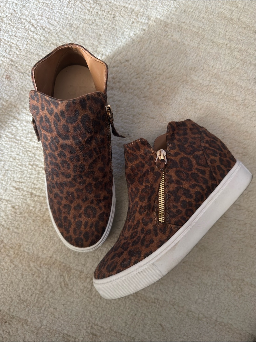 JustFab Leopard Print Hidden Wedge High-Top Sneakers - Brown/White